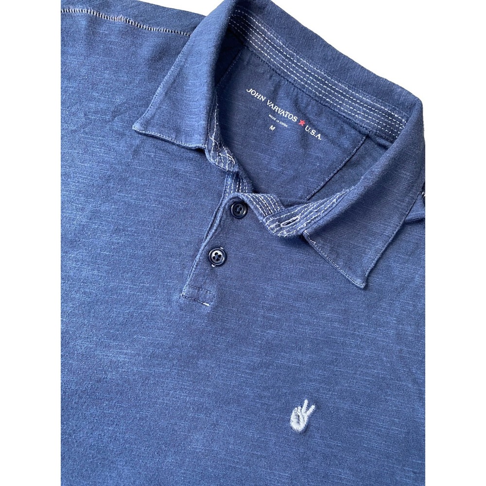 John Varvatos Polo Shirt Men's Size M Blue Short Sleeve Stretch Preppy Collared